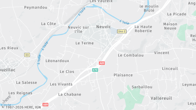 Carte de la zone d'intervention à Neuvic