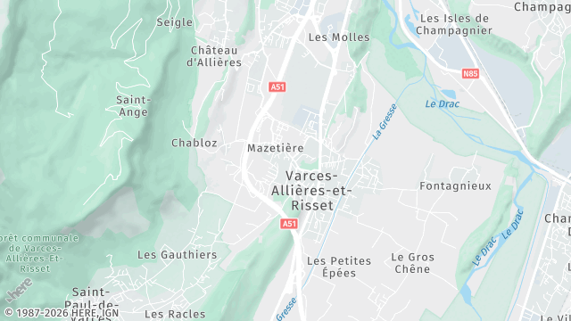Carte de la zone d'intervention à Varces-Allières-et-Risset