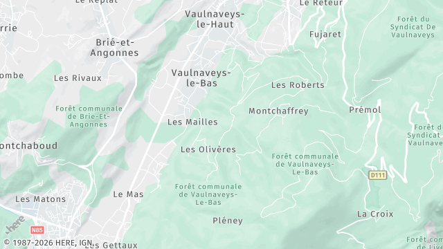 Carte de la zone d'intervention à Vaulnaveys-le-Bas