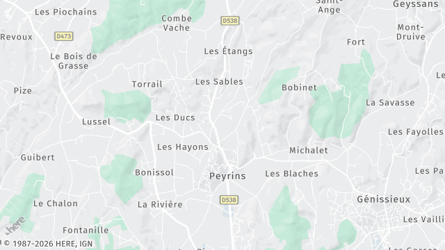 Carte de la zone d'intervention à Peyrins