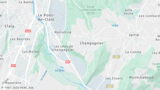 Carte de la zone d'intervention à Champagnier