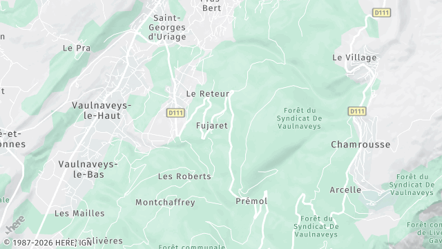 Carte de la zone d'intervention à Vaulnaveys-le-Haut