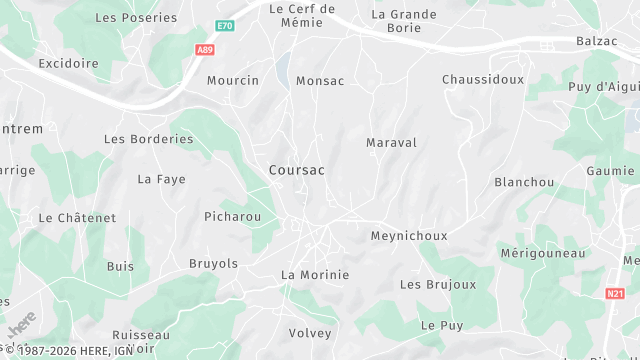 Carte de la zone d'intervention à Coursac