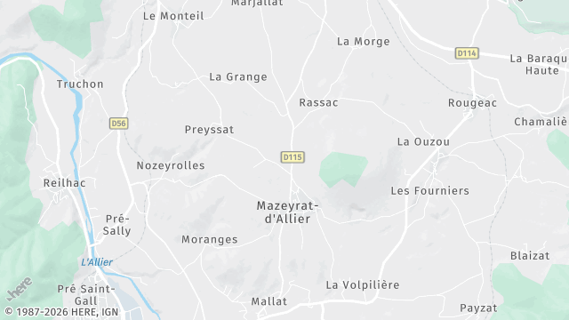 Carte de la zone d'intervention à Mazeyrat-d'Allier