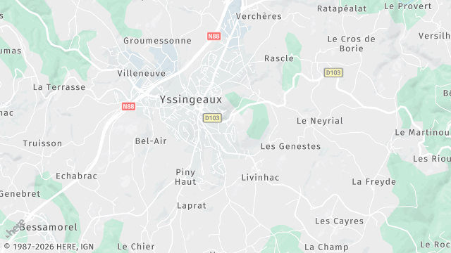 Carte de la zone d'intervention à Yssingeaux