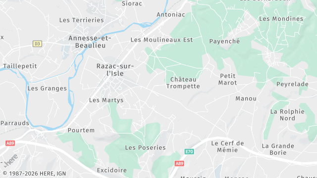 Carte de la zone d'intervention à Razac-sur-l'Isle