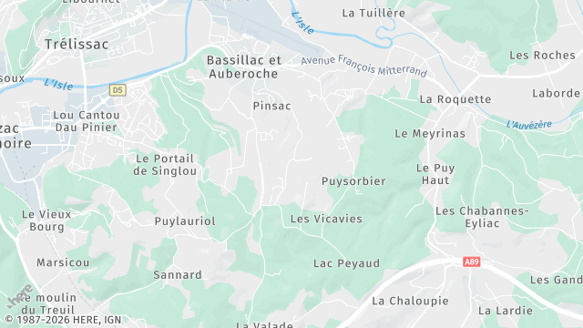 Carte de la zone d'intervention à Bassillac et Auberoche