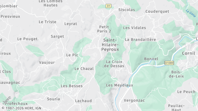 Carte de la zone d'intervention à Saint-Hilaire-Peyroux