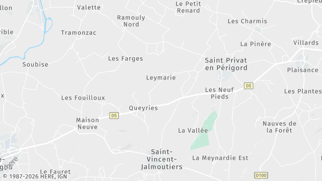 Carte de la zone d'intervention à Saint Privat en Périgord