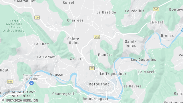 Carte de la zone d'intervention à Retournac