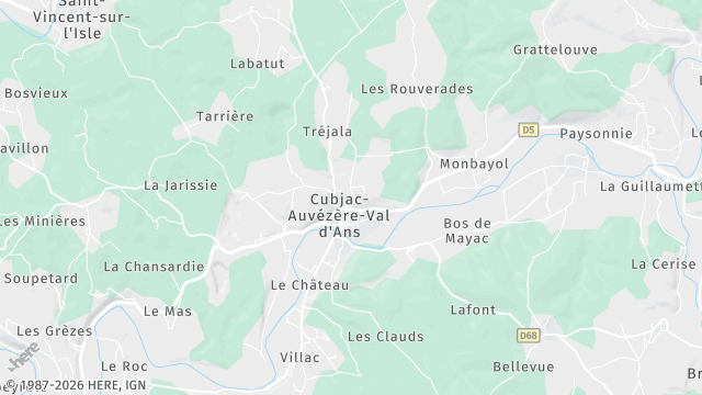 Carte de la zone d'intervention à Cubjac-Auvézère-Val d'Ans