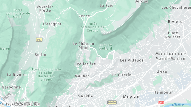 Carte de la zone d'intervention à Corenc