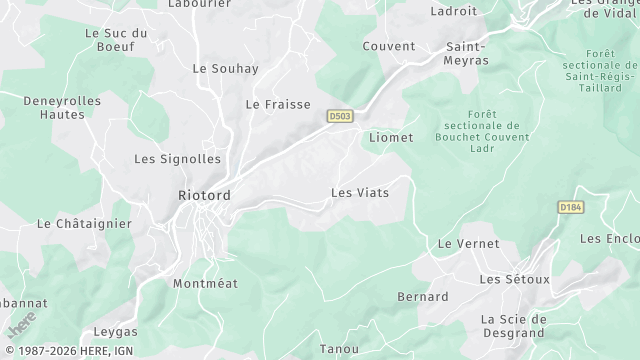 Carte de la zone d'intervention à Riotord