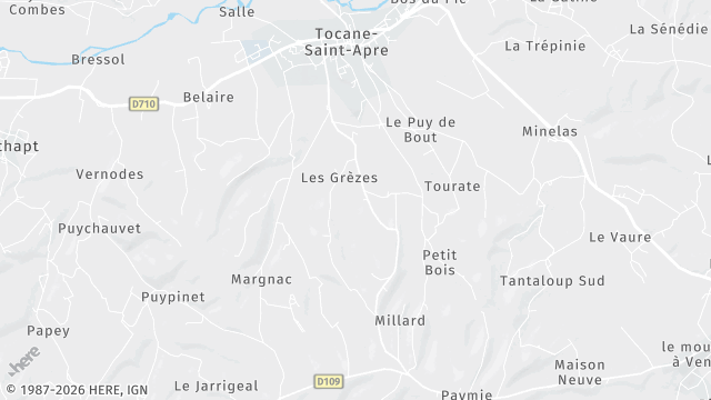 Carte de la zone d'intervention à Tocane-Saint-Apre