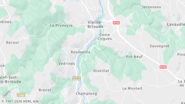 Carte de la zone d'intervention à Vieille-Brioude