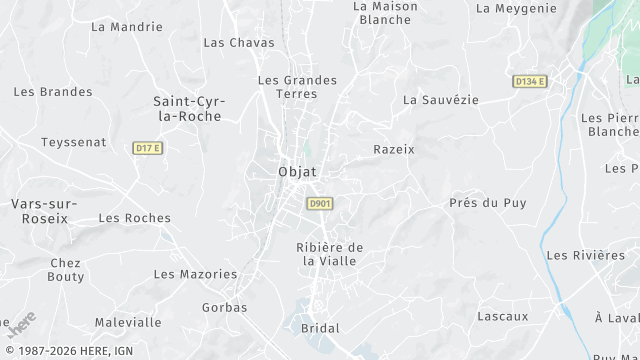 Carte de la zone d'intervention à Objat