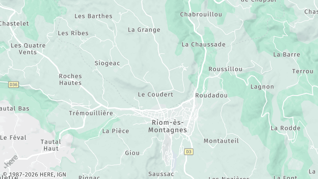 Carte de la zone d'intervention à Riom-ès-Montagnes