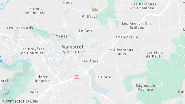 Carte de la zone d'intervention à Monistrol-sur-Loire