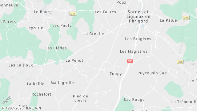 Carte de la zone d'intervention à Sorges et Ligueux en Périgord