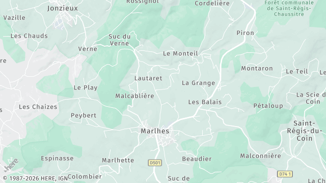 Carte de la zone d'intervention à Marlhes