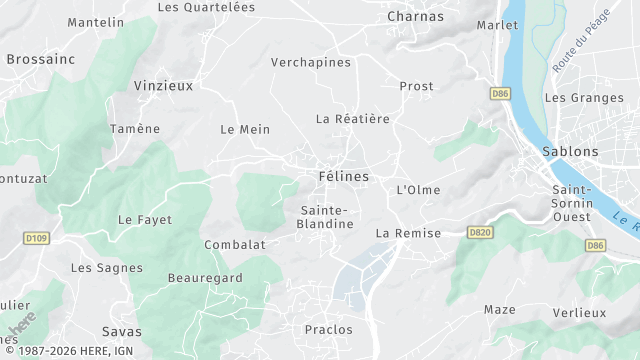 Carte de la zone d'intervention à Félines