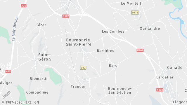 Carte de la zone d'intervention à Bournoncle-Saint-Pierre