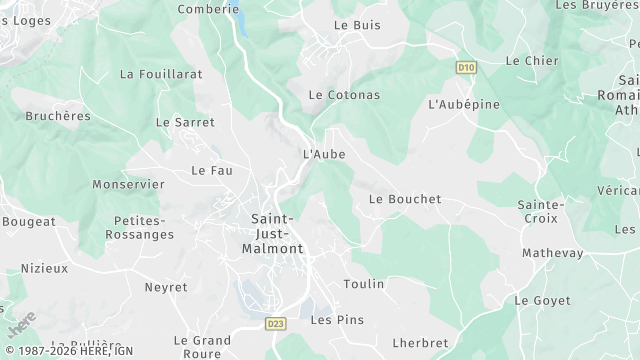 Carte de la zone d'intervention à Saint-Just-Malmont