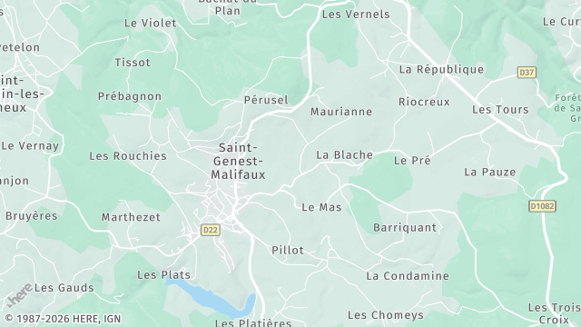 Carte de la zone d'intervention à Saint-Genest-Malifaux