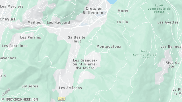 Carte de la zone d'intervention à Crêts en Belledonne