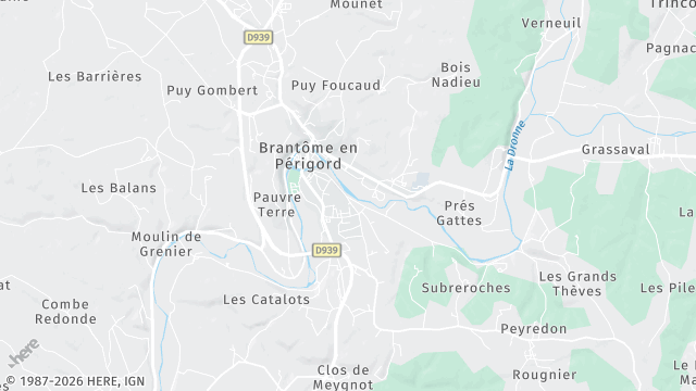 Carte de la zone d'intervention à Brantôme en Périgord