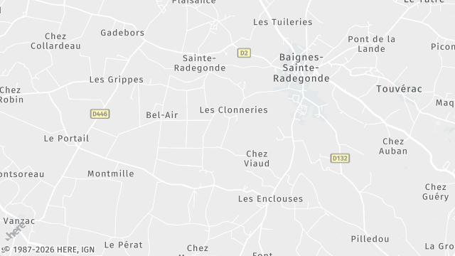 Carte de la zone d'intervention à Baignes-Sainte-Radegonde
