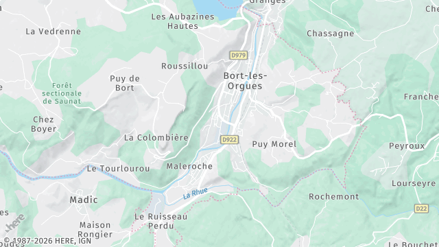 Carte de la zone d'intervention à Bort-les-Orgues