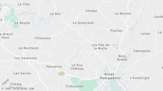 Carte de la zone d'intervention à Arnac-Pompadour