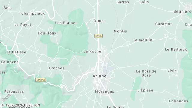 Carte de la zone d'intervention à Arlanc