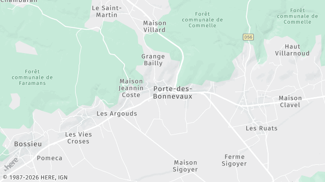 Carte de la zone d'intervention à Porte-des-Bonnevaux