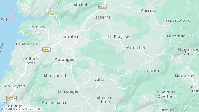 Carte de la zone d'intervention à Lanobre