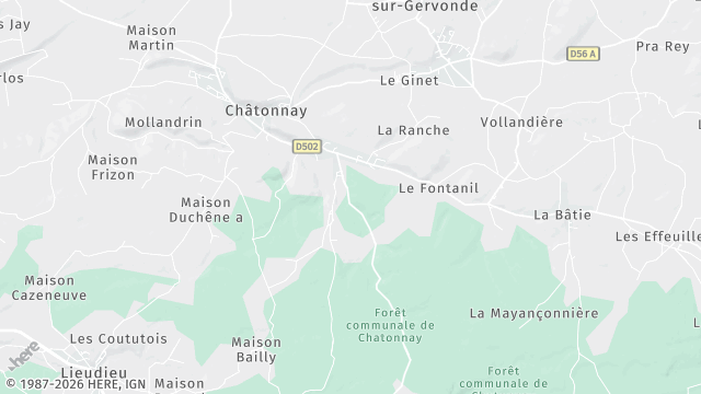 Carte de la zone d'intervention à Châtonnay