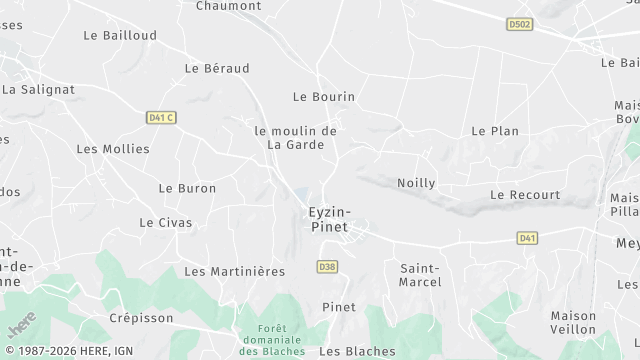 Carte de la zone d'intervention à Eyzin-Pinet