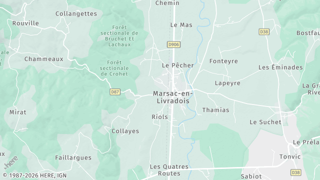 Carte de la zone d'intervention à Marsac-en-Livradois