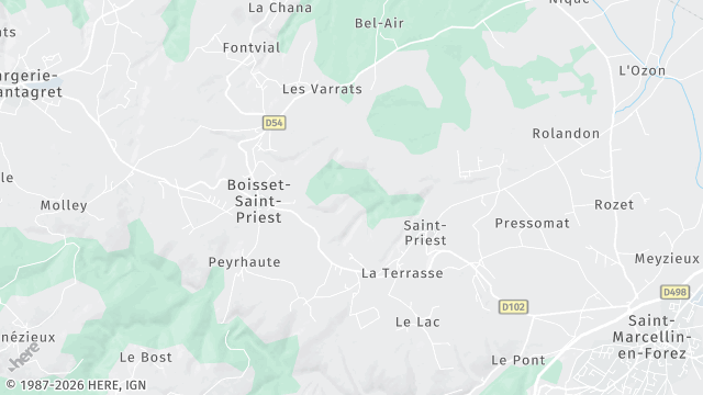 Carte de la zone d'intervention à Boisset-Saint-Priest