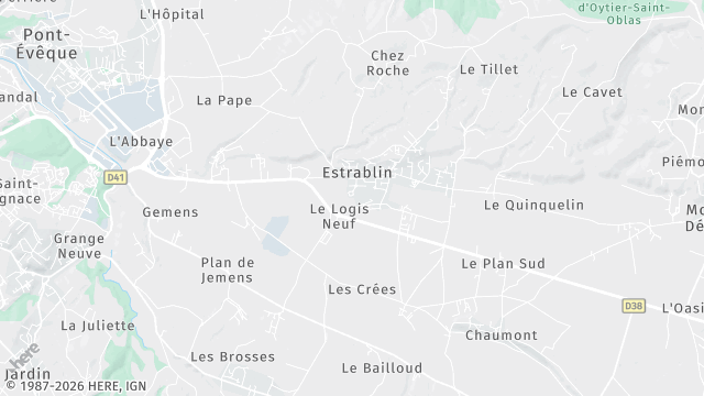 Carte de la zone d'intervention à Estrablin