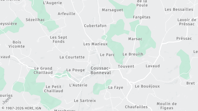 Carte de la zone d'intervention à Coussac-Bonneval