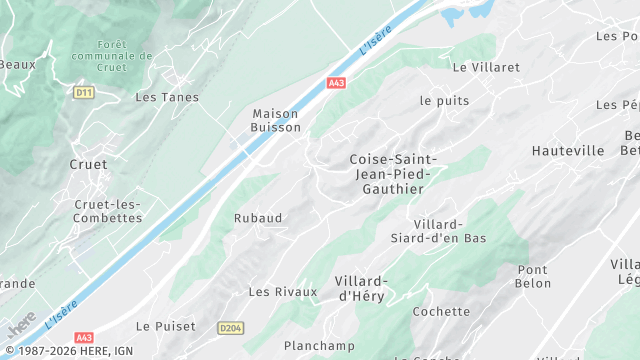 Carte de la zone d'intervention à Coise-Saint-Jean-Pied-Gauthier