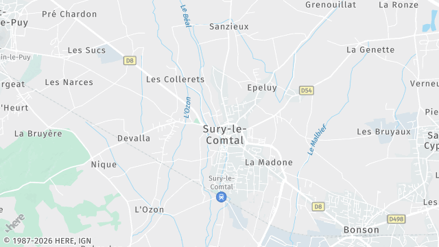 Carte de la zone d'intervention à Sury-le-Comtal