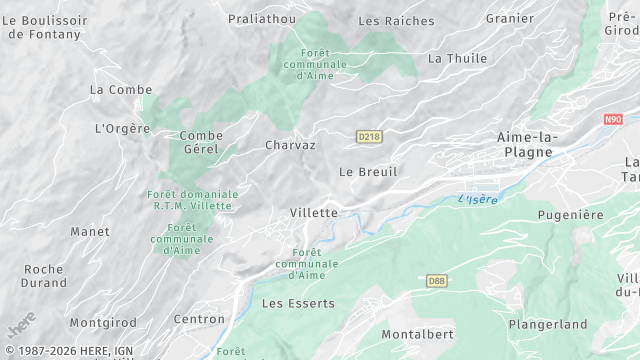 Carte de la zone d'intervention à Aime-la-Plagne