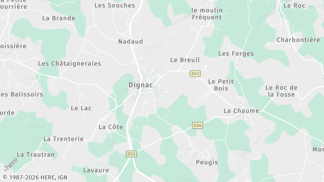 Carte de la zone d'intervention à Dignac