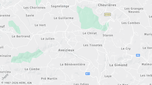 Carte de la zone d'intervention à Aveizieux