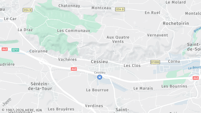 Carte de la zone d'intervention à Cessieu