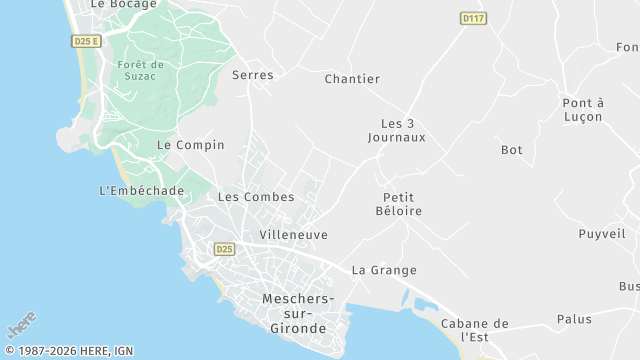Carte de la zone d'intervention à Meschers-sur-Gironde