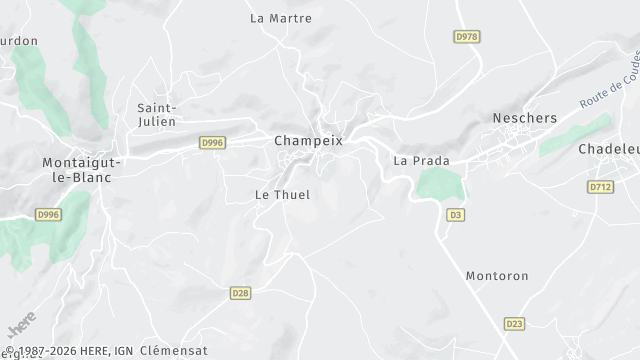 Carte de la zone d'intervention à Champeix